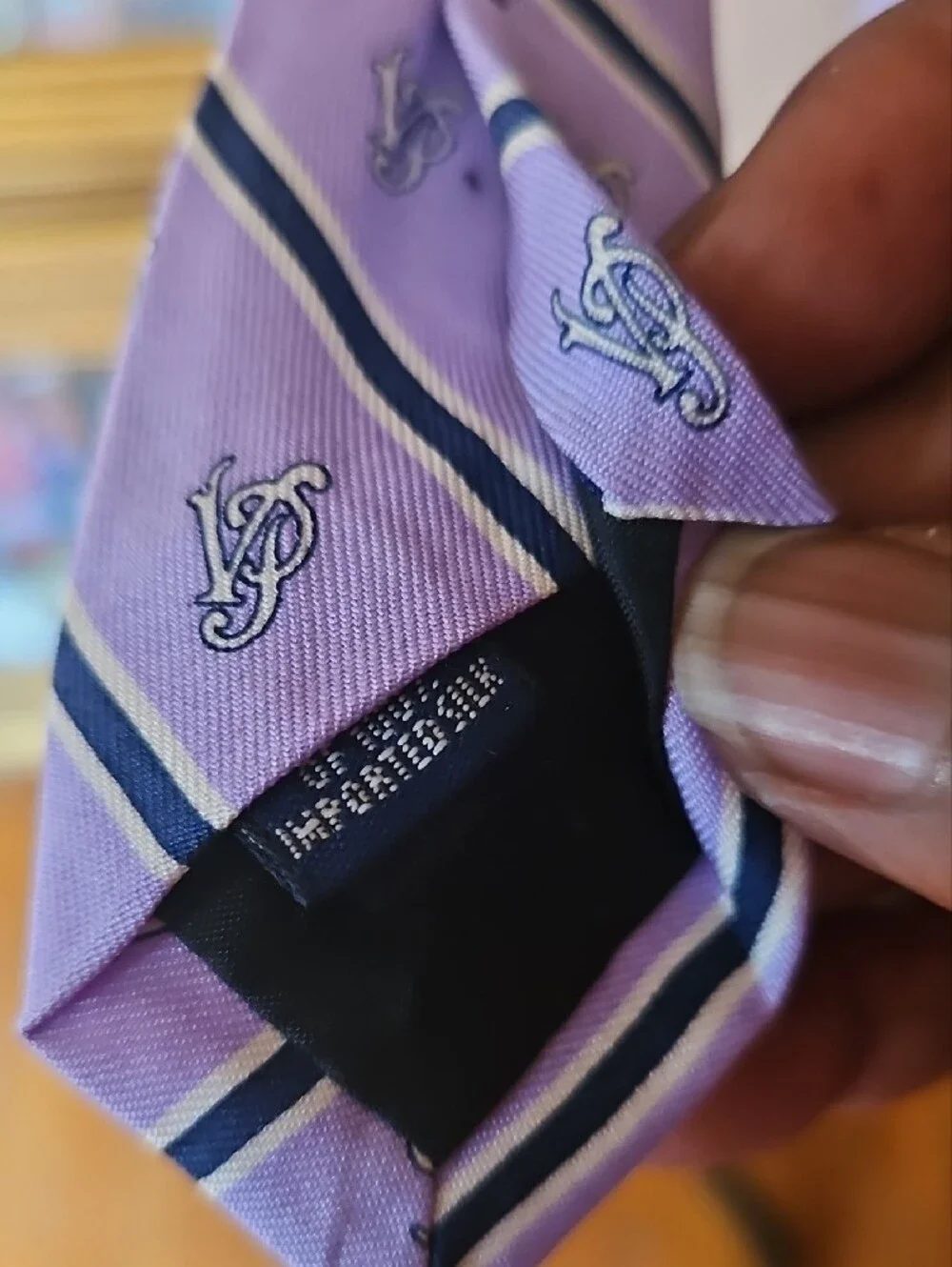 Vineyard Vines Lavender Navy Stripe Logo Silk Tie